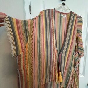 Striped Multicolor Kimono with Tassels